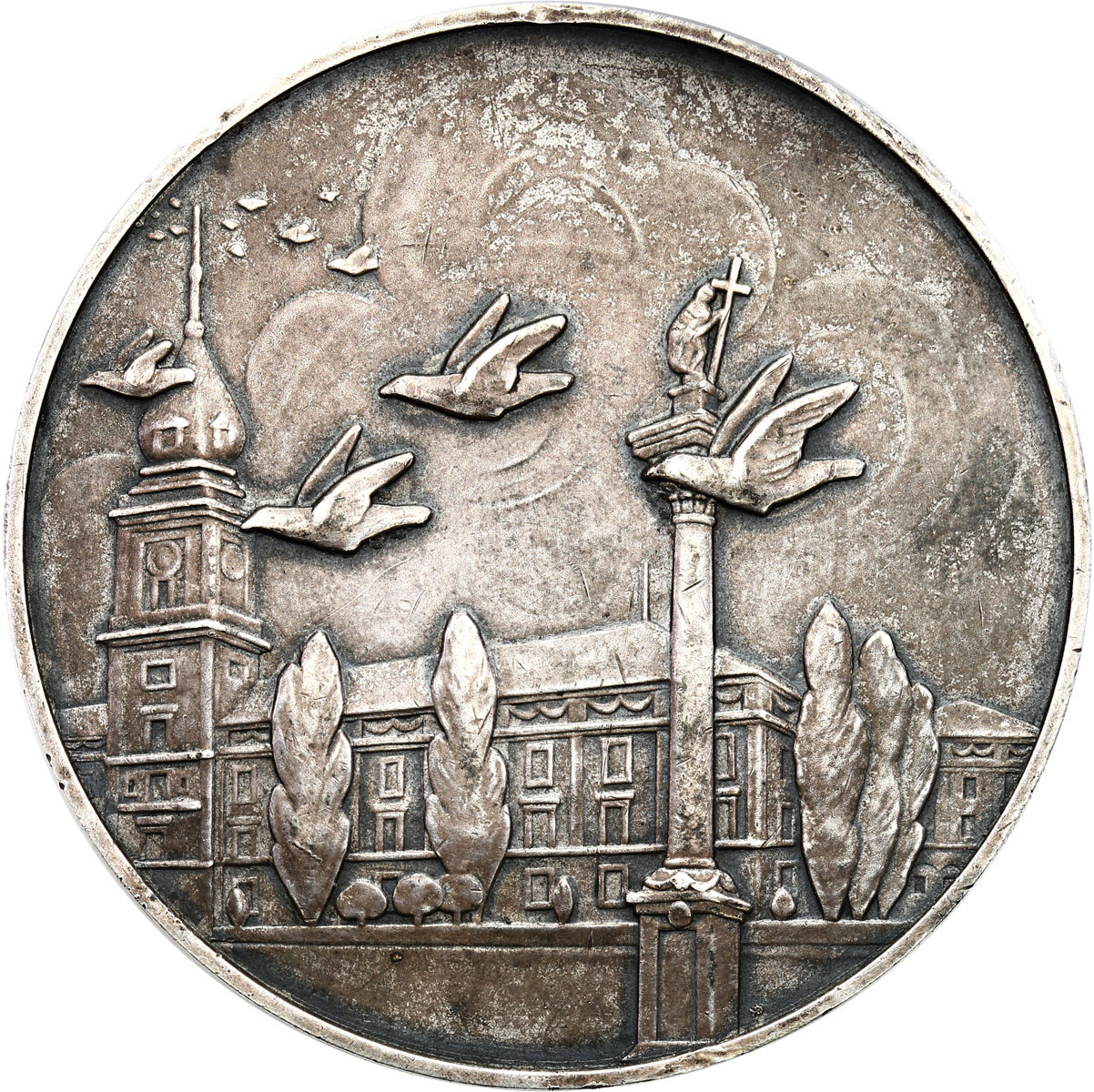 II RP. Medal nagrodowy - hodowla gołębi 1934, Srebro - RZADKI